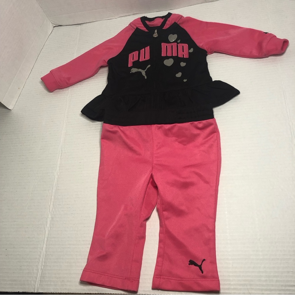 Puma Track Suit Girls 3-6 Month Logo Emblem Full Zip Jacket Pull On Pants
